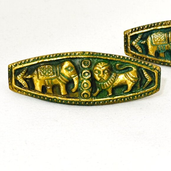 Vintage Large Metal Cufflinks Lion/Elephant - 2" x 3/4" - Picture 4 of 6